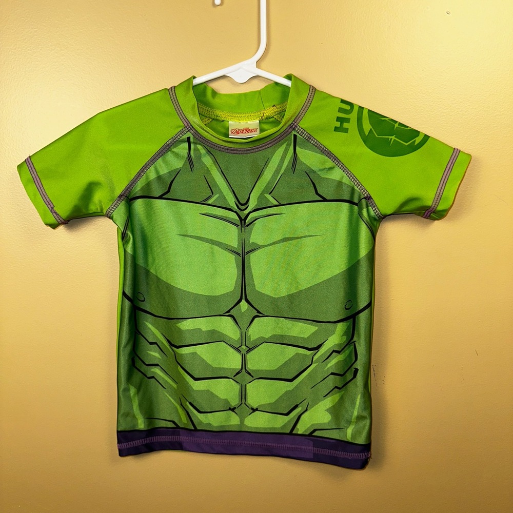 Kids Marvel Avengers‎ The Hulk Rash Guard Swim Shirt Size 4 UPF 50+